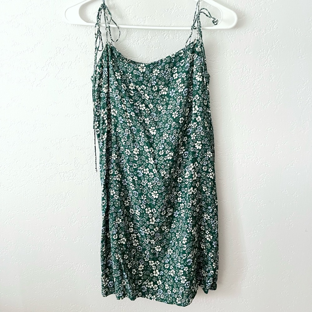 Reformation Agean green floral tie strap mini dress